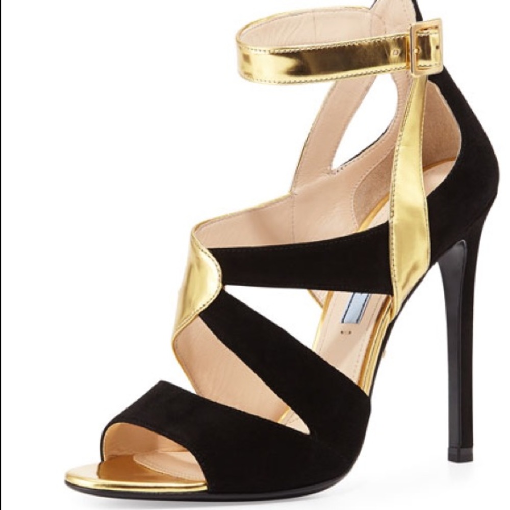 Prada Suede and Metallic Criss Cross Heels